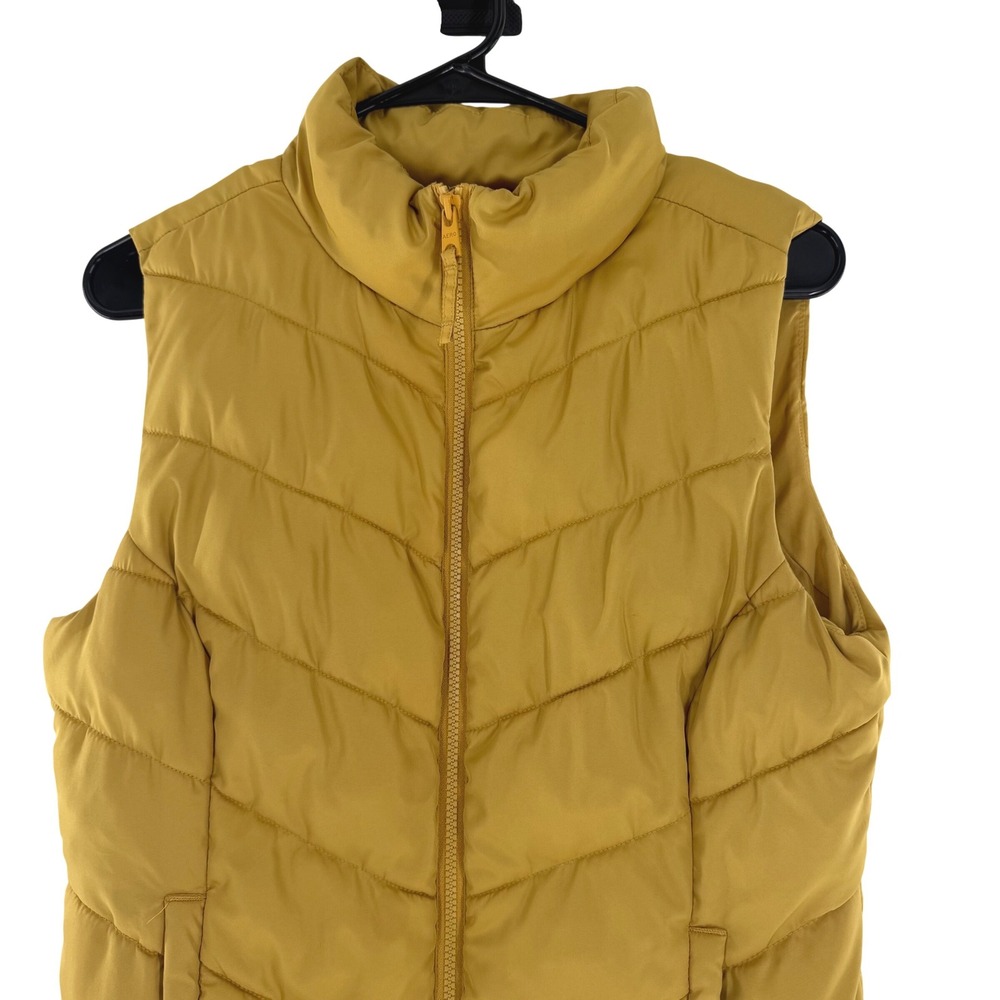 Aeropostale Womens Puffer Vest Mustard Yellow Chevron Quilted Zip Up Medium 5301 - Picture 2 of 7